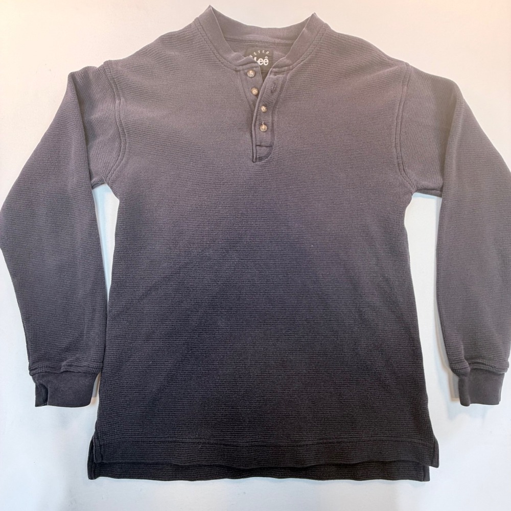 Vintage Y2K Riveted by Lee Thermal Henley Shirt Mens M Blue Waffle Knit 90s